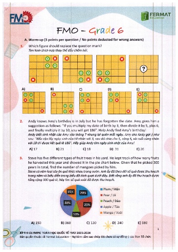 Đề thi FMO Chung Kết Quốc Gia 2023 Khối 6