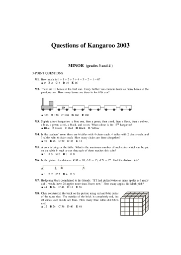 Đề thi Toán Kangaroo năm 2003 Cấp độ Minor, Benjamin, Cadet, Junior, Student