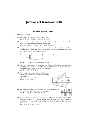 Đề thi Toán Kangaroo năm 2004 Cấp độ Minor, Benjamin, Cadet, Junior, Student