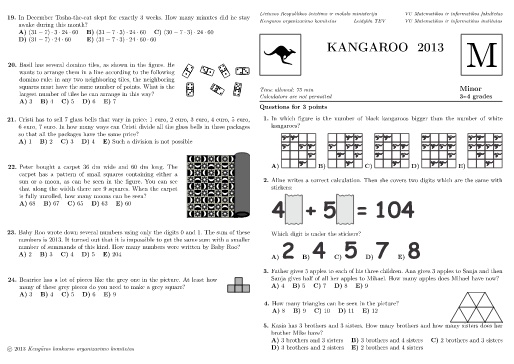 Đề thi Toán Kangaroo năm 2013 Cấp độ Minor, Khối 3-4