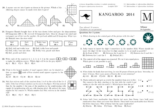 Đề thi Toán Kangaroo năm 2014 Cấp độ Minor, Khối 3-4