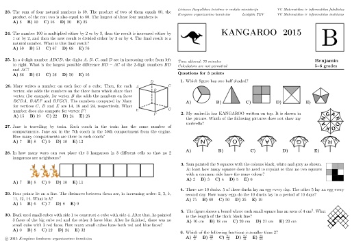 Đề thi Toán Kangaroo năm 2015 Cấp độ Benjamin, Khối 5-6