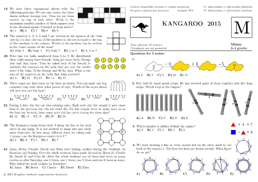 Đề thi Toán Kangaroo năm 2015 Cấp độ Minor, Khối 3-4