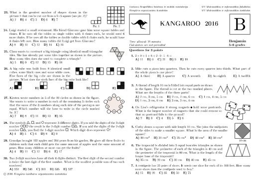 Đề thi Toán Kangaroo năm 2016 Cấp độ Benjamin, Khối 5-6