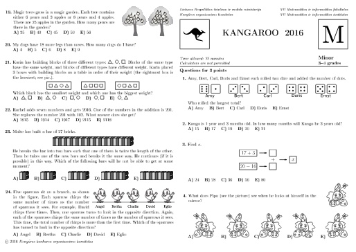 Đề thi Toán Kangaroo năm 2016 Cấp độ Minor, Khối 3-4