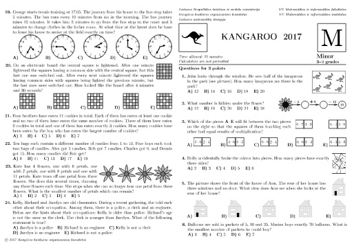 Đề thi Toán Kangaroo năm 2017 Cấp độ Minor, Khối 3-4