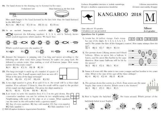 Đề thi Toán Kangaroo năm 2018 Cấp độ Minor, Khối 3-4