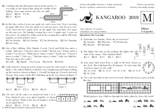 Đề thi Toán Kangaroo năm 2019 Cấp độ Minor, Khối 3-4