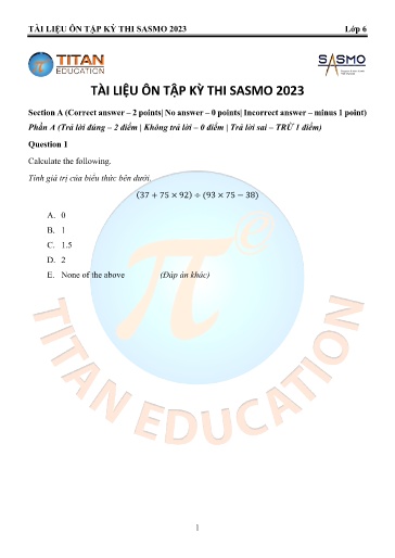 Tài liệu ôn tập kỳ thi Toán học quốc tế SASMO 2023 Lớp 6 (Có đáp án)